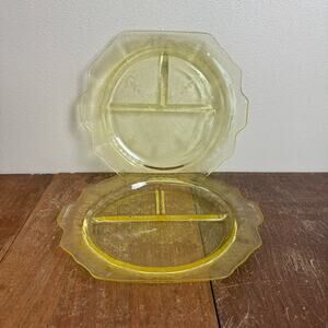 Set of 2 Hocking Yellow Depression Glass‎ Divided Grill Plate Topaz Princess